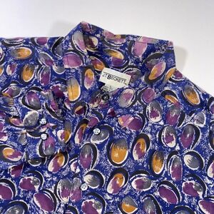 JT Beckett Men Large 100% Silk Abstract Oval Print Button Down Shirt Blue Purple